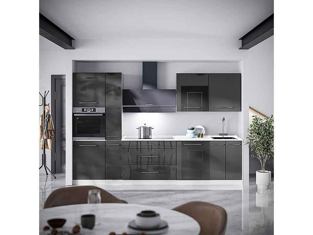 Zabudowa kuchenna antracyt połysk/biały 310x60x206.8 fame-line