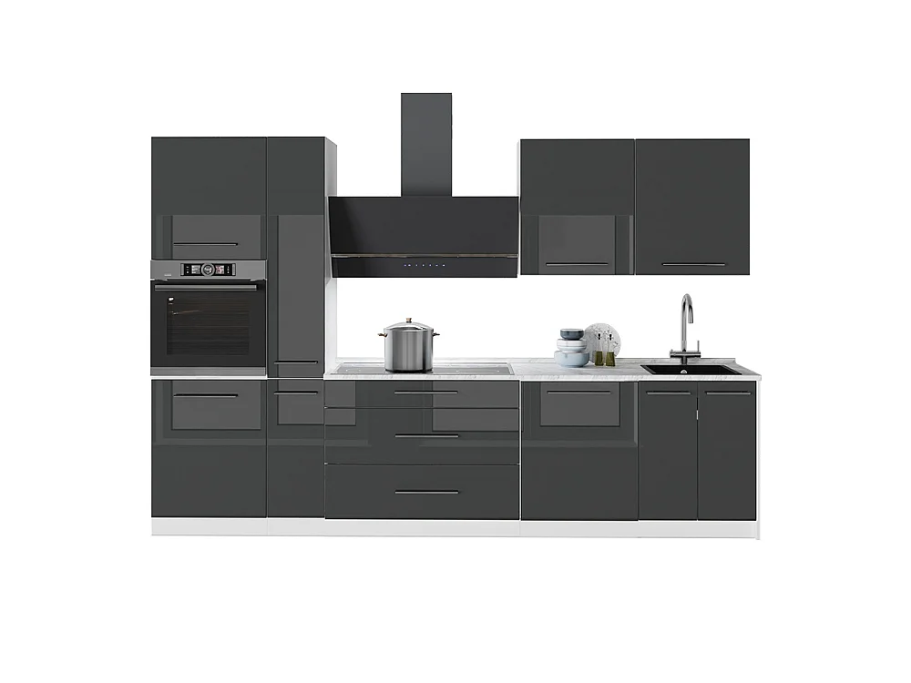 Zabudowa kuchenna antracyt połysk/biały 310x60x206.8 fame-line