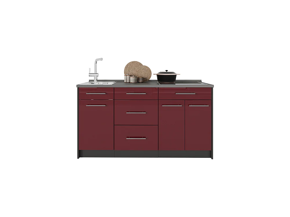 Bloque de cocina rojo burdeos alto brillo 150x60x82 fame-line