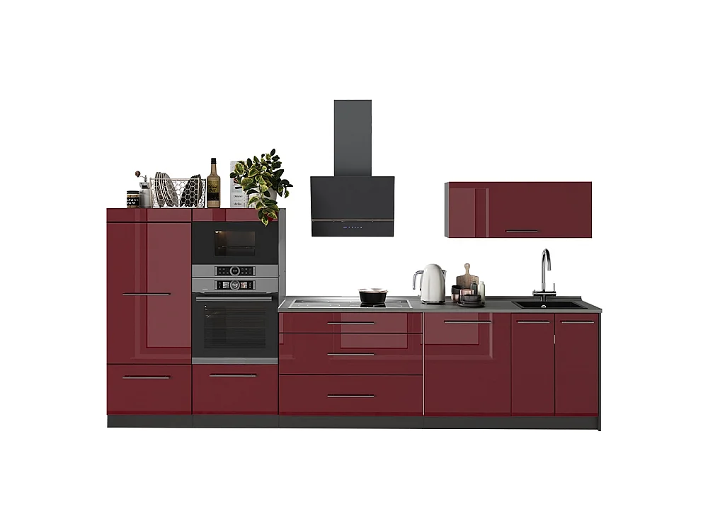 Cuisine rouge bordeaux haute brillance/anthracite 340x60x153.6 fame-line