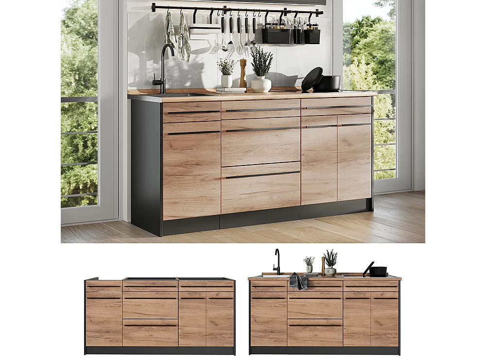 Bloc de cuisine chêne doré/anthracite 160x60x81.6 r-line