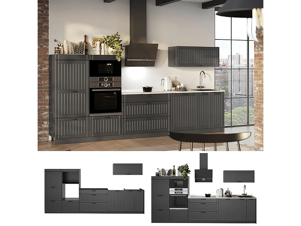 Cuisine gris foncé/anthracite 340x60x153.6 fame-line