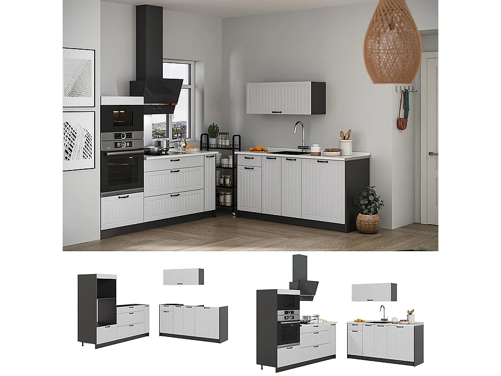 Kök vitt hus på landet/antracit 340x51.6x153.6 fame-line