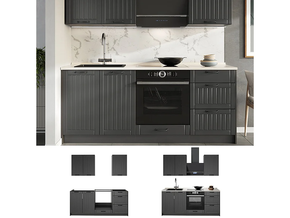 Cuisine gris foncé/anthracite 190x60x82 fame-line