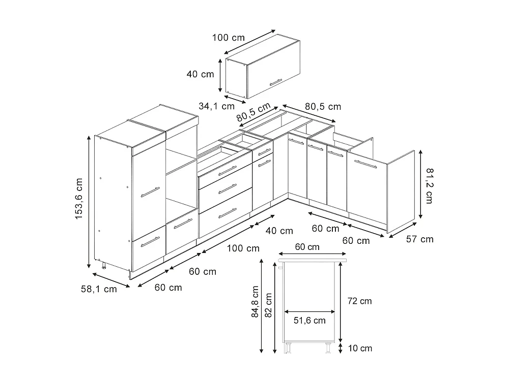 Hörnkök vitt hus på landet/antracit 347x60x153.6 fame-line