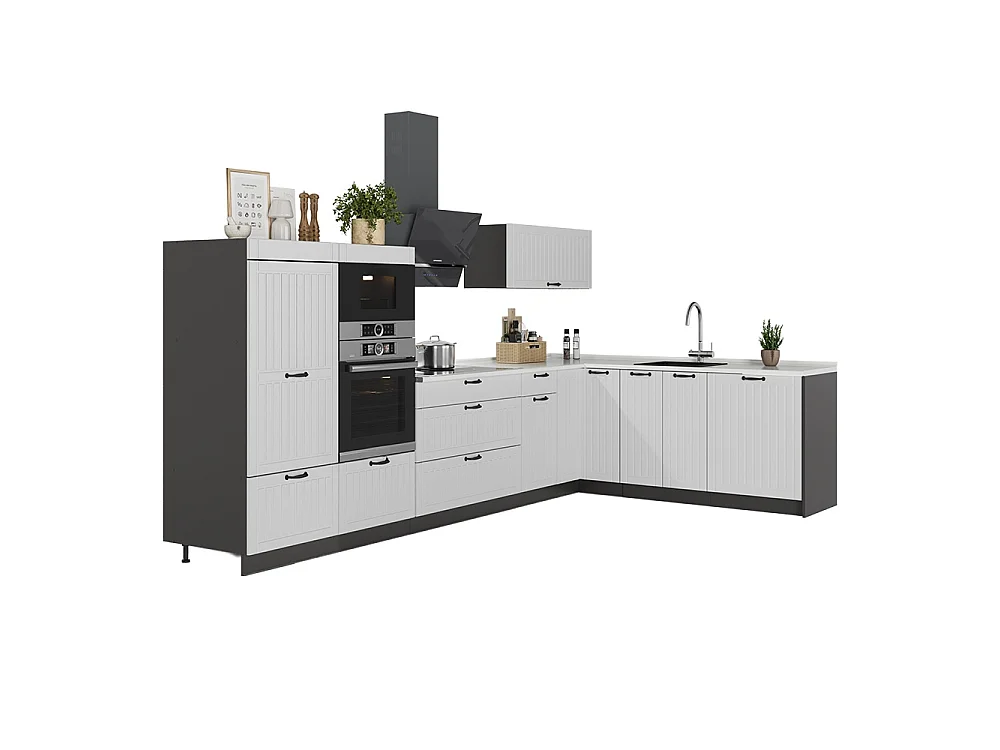 Hörnkök vitt hus på landet/antracit 347x60x153.6 fame-line