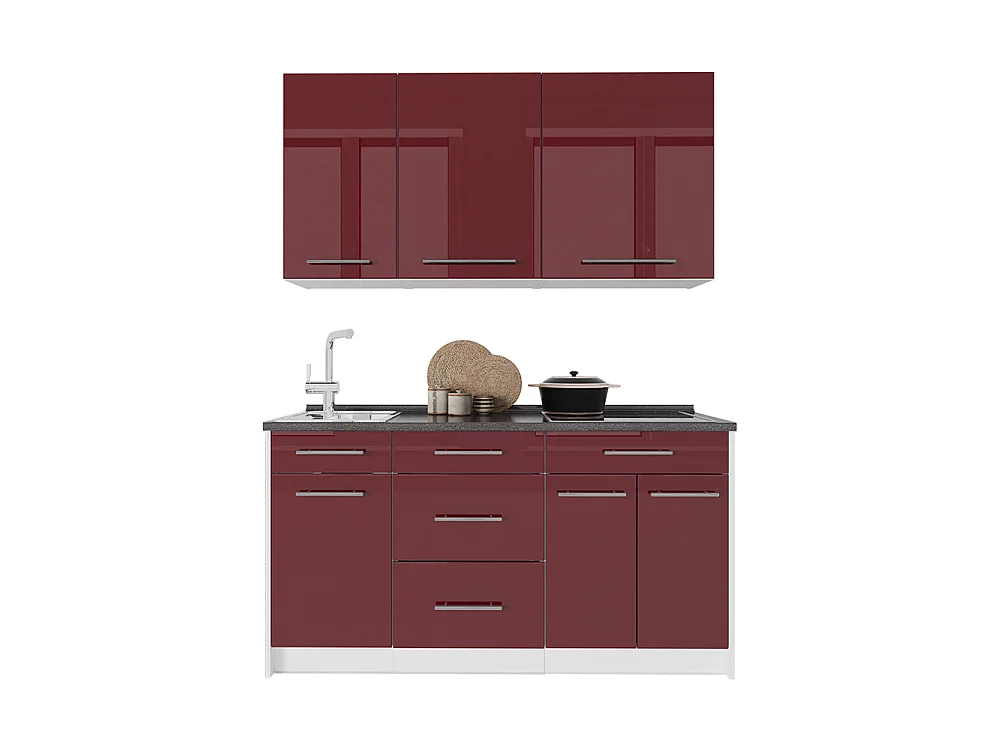 Cocina para solteros rojo burdeos alto brillo/blanco 150x60x82 fame-line