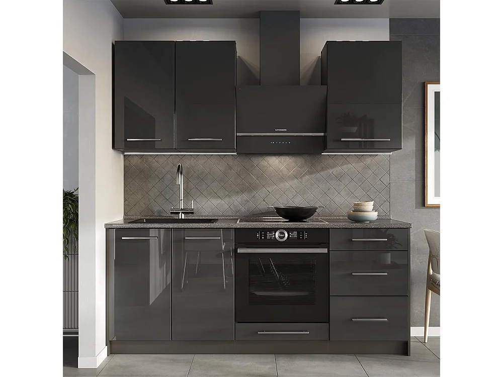 Cuisine anthracite haute brillance/anthracite 190x51.6x82 fame-line
