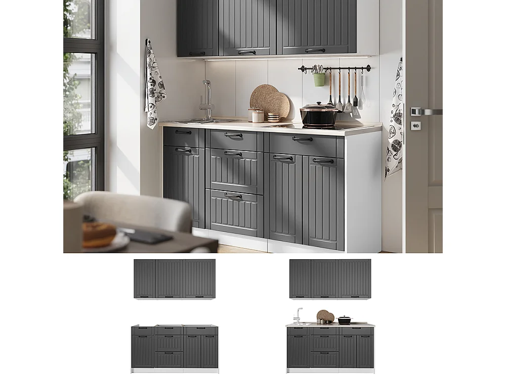 Kuchnia pojedyncza ciemnoszary/biały 150x60x82 fame-line