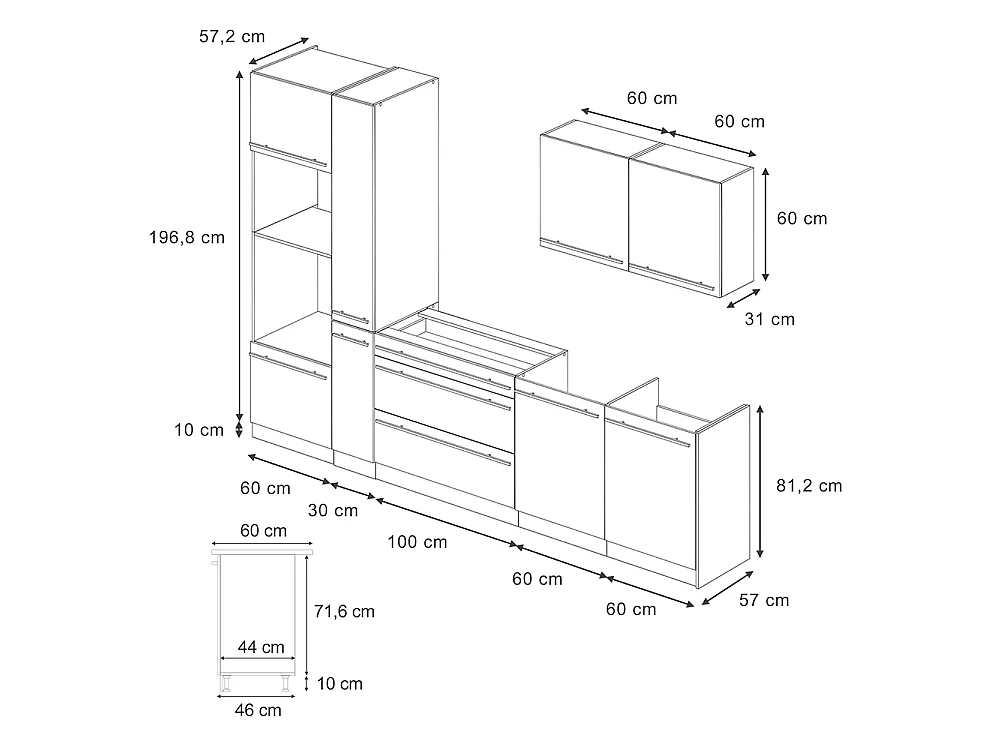 Cuisine anthracite haute brillance/blanc 310x60x206.8 r-line