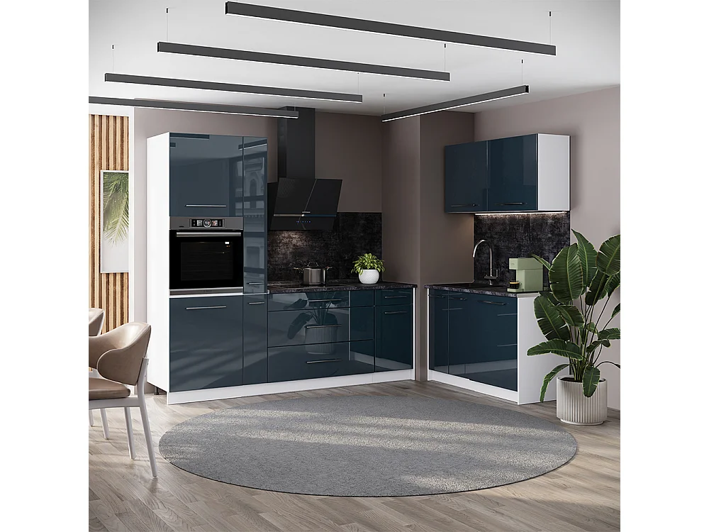 Kök mörkblå högblank/vit 220x60x206.8 fame-line