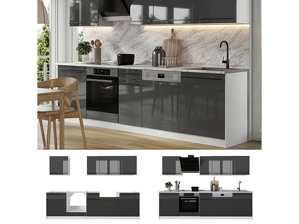 Cuisine anthracite haute brillance/blanc 280x60x206.8 r-line