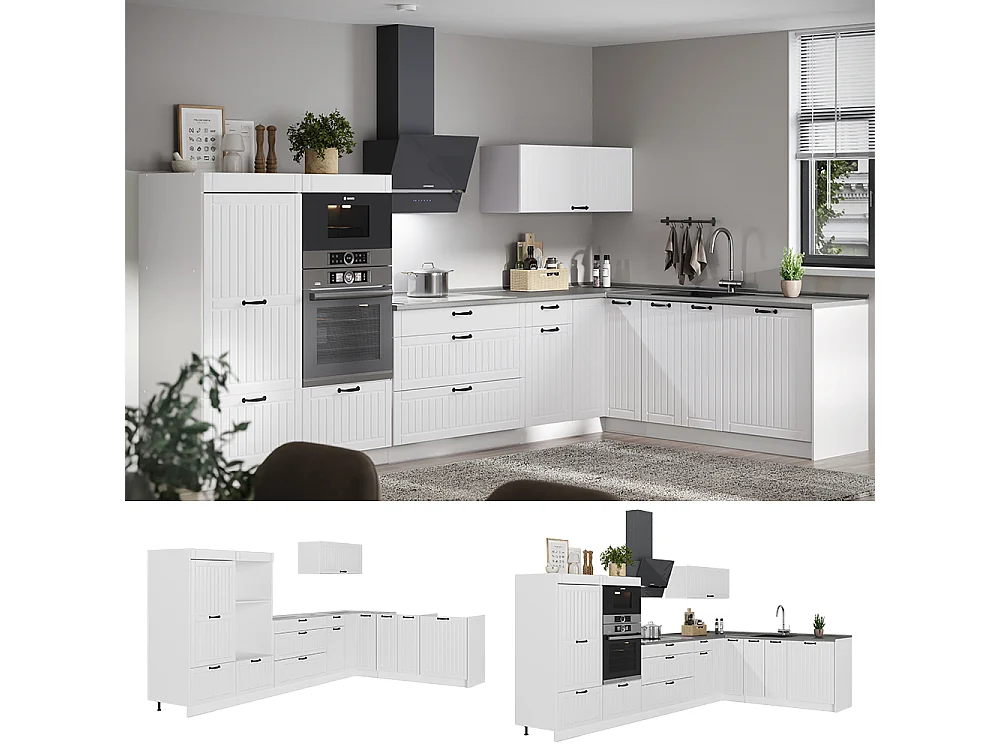 Hörnkök vitt hus på landet/vit 347x60x153.6 fame-line