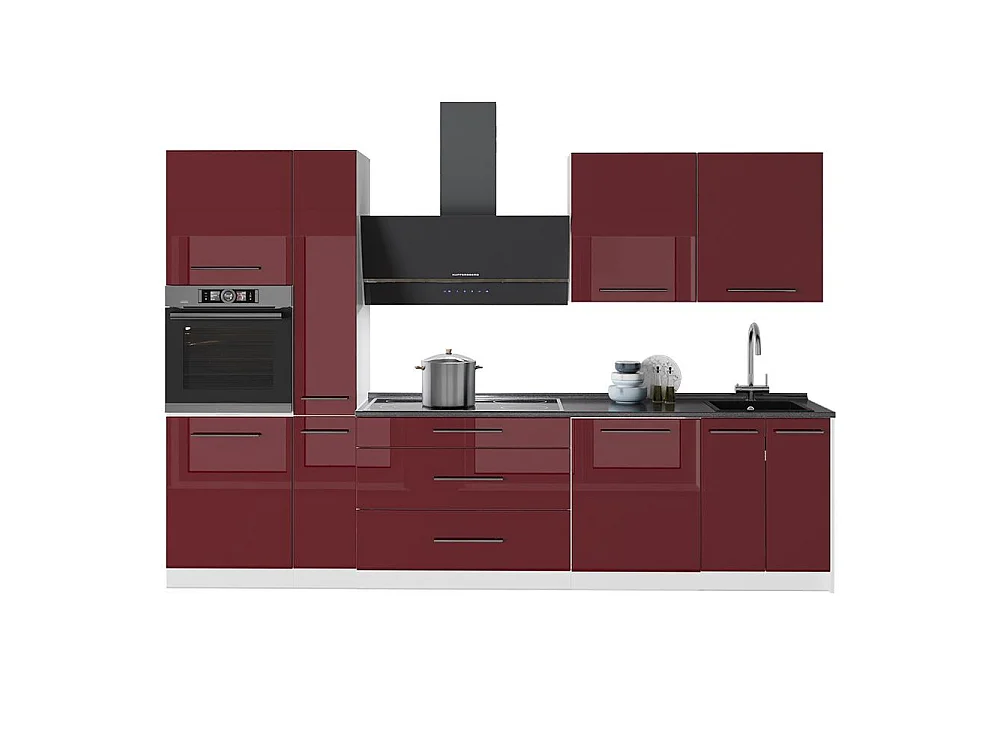 Mueble de cocina rojo burdeos alto brillo/blanco 310x60x206.8 fame-line