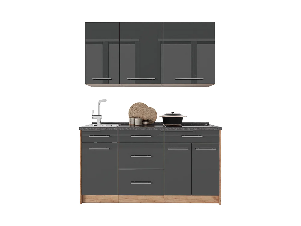 Cuisine anthracite haute brillance/chêne de force doré 150x60x82 fame-line