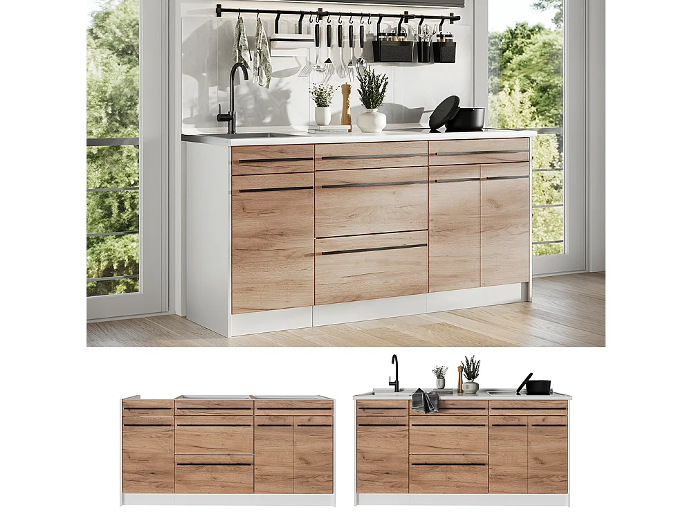 Bloc de cuisine chêne doré/blanc 160x60x81.6 r-line