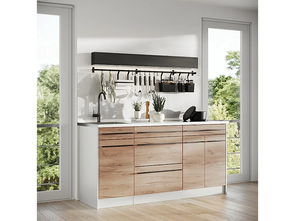 Bloc de cuisine chêne doré/blanc 160x60x81.6 r-line