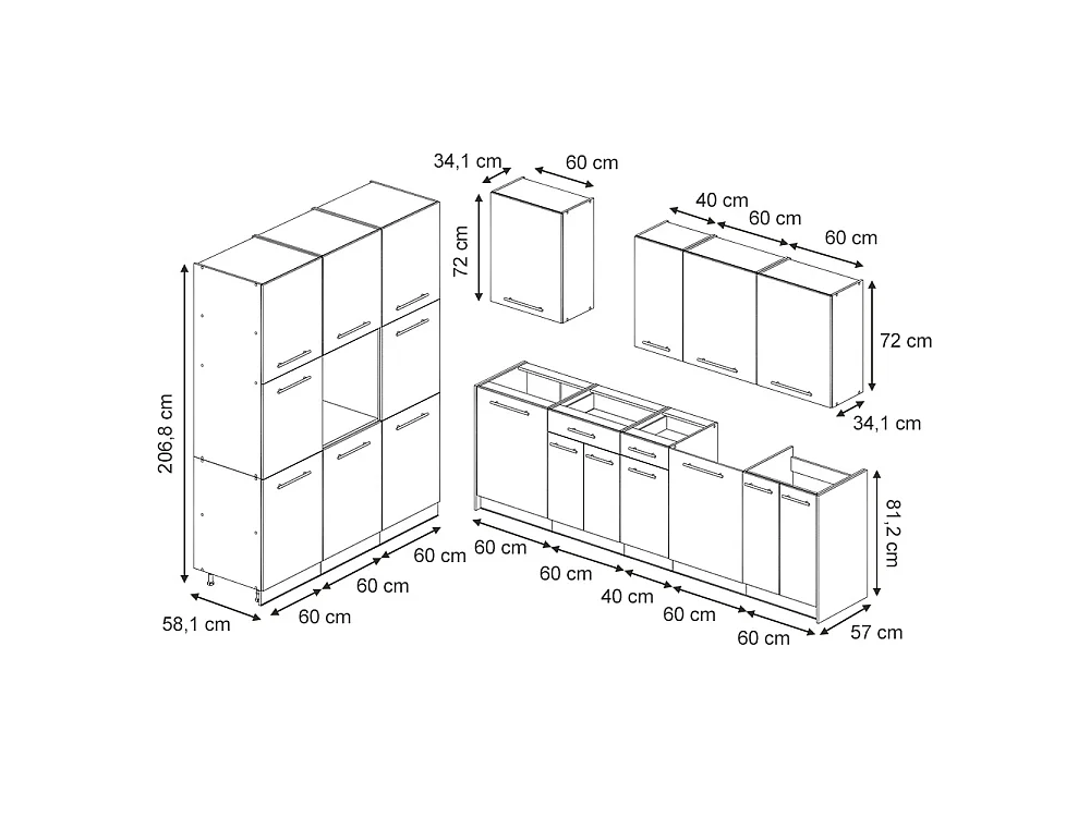 Cuisine anthracite haute brillance/blanc 460x51.6x206.8 fame-line