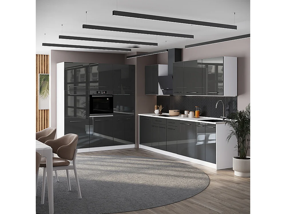 Cuisine anthracite haute brillance/blanc 460x51.6x206.8 fame-line