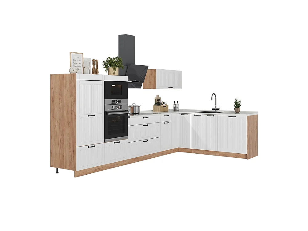 Hörnkök vitt hus på landet/goldkraft ek 347x51.6x153.6 fame-line