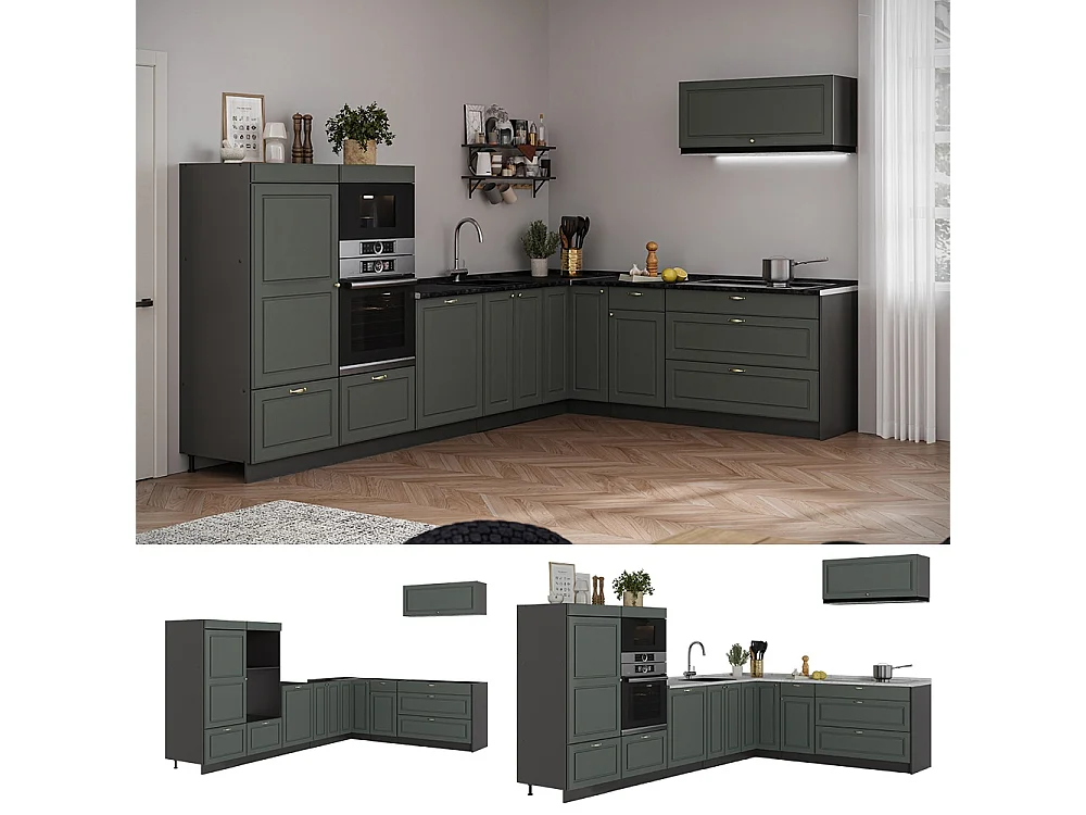 Hörnkök grönt och guld lanthus/antracit 327x60x153.6 fame-line
