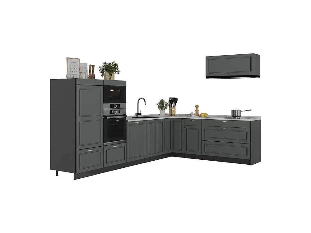 Hörnkök grönt och guld lanthus/antracit 327x60x153.6 fame-line