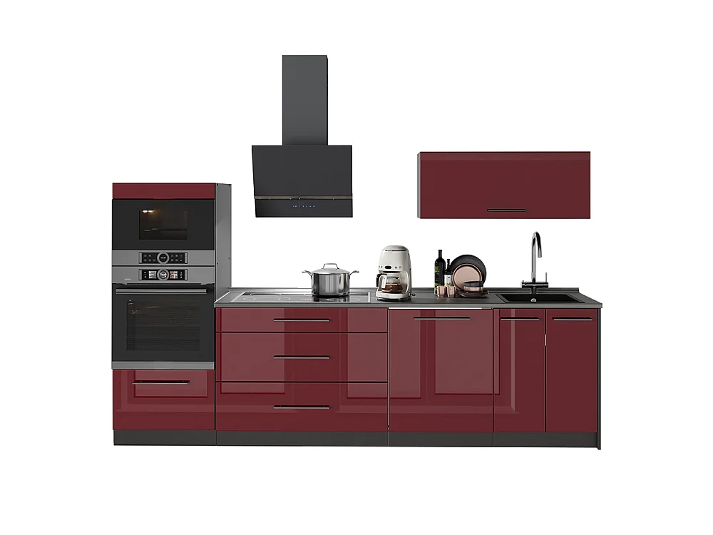 Cuisine rouge bordeaux haute brillance/anthracite 280x60x153.6 fame-line