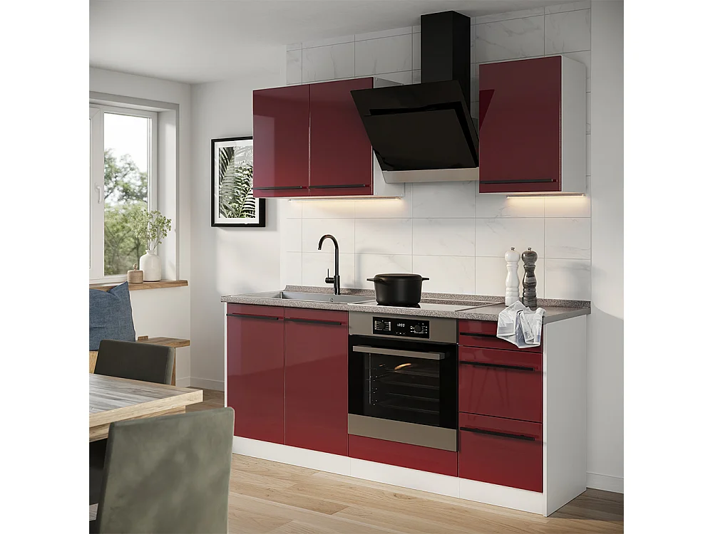 Cocina para solteros rojo de alto brillo/blanco 180x60x206.8 r-line