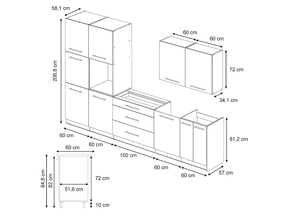 Kök vitt hus på landet/antracit 340x60x206.8 fame-line