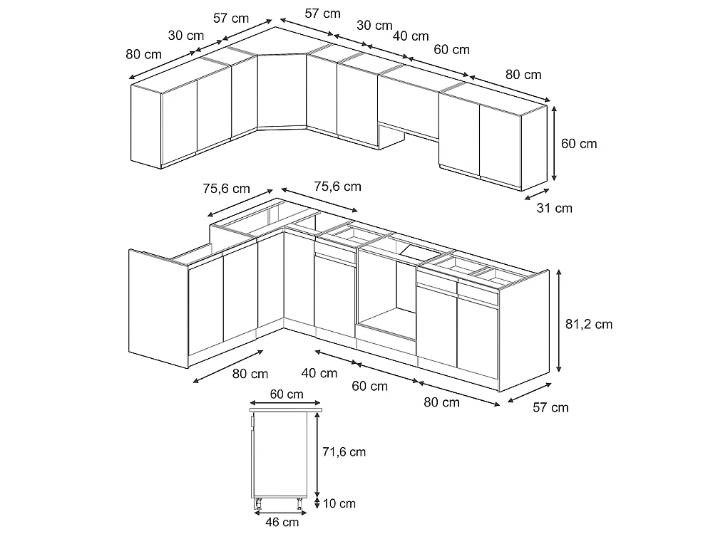 Hörnkök antracit/goldkraft ek 267x60x81.6 r-line