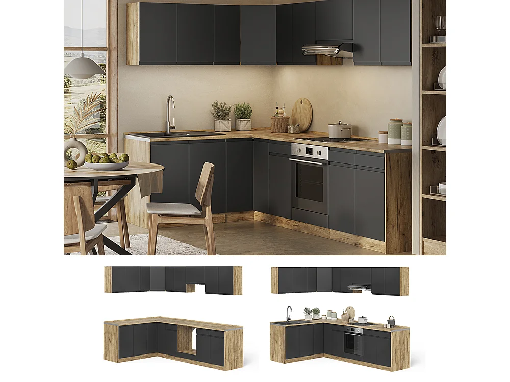 Hörnkök antracit/goldkraft ek 267x60x81.6 r-line
