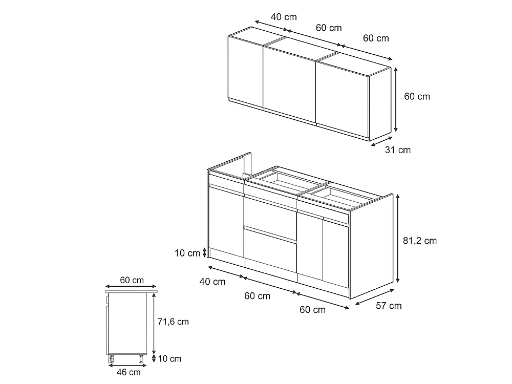 Enskilt kök antracit/vit 160x60x81.6 r-line