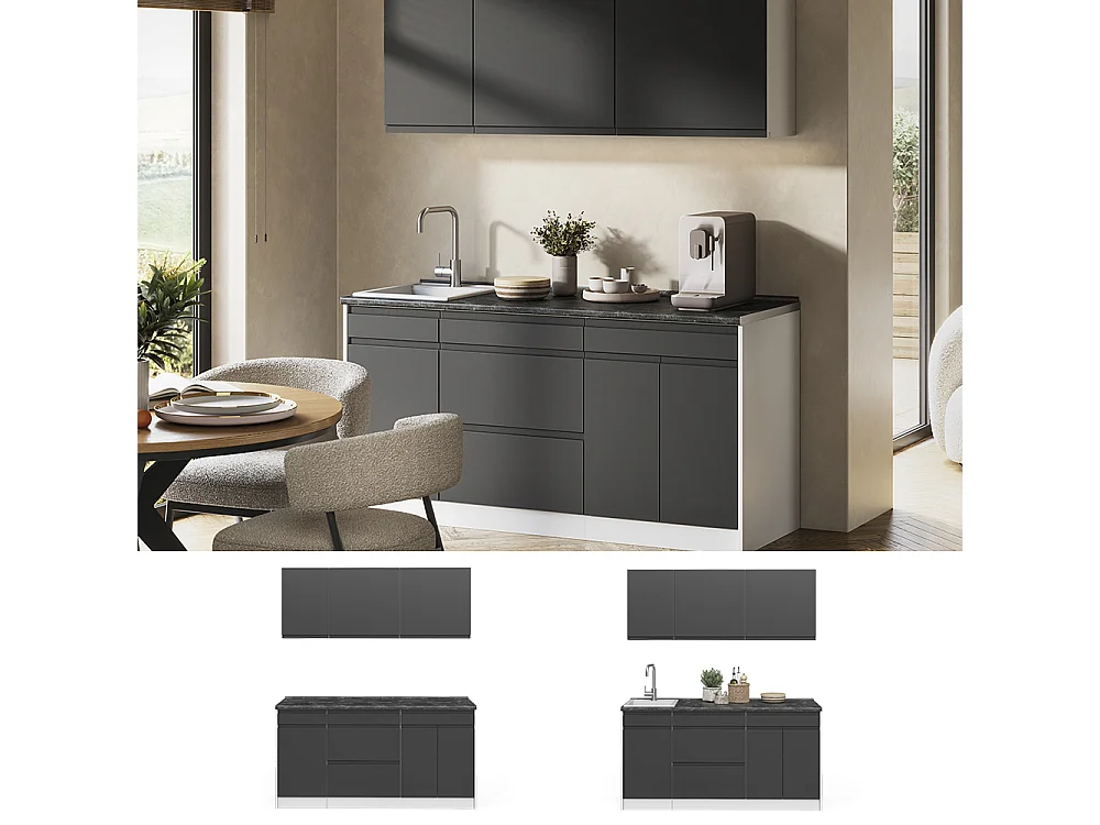 Enskilt kök antracit/vit 160x60x81.6 r-line