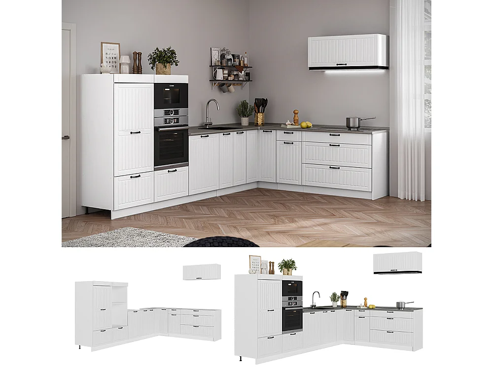 Hörnkök vitt hus på landet/vit 327x60x153.6 fame-line