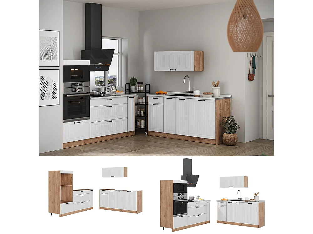 Kök vitt hus på landet/goldkraft ek 340x60x153.6 fame-line