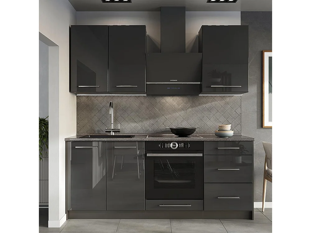 Cuisine anthracite haute brillance/anthracite 190x60x82 fame-line