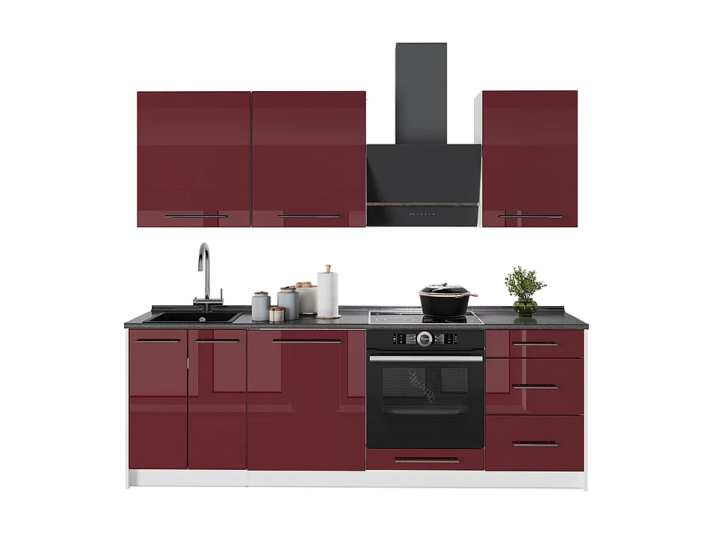 Mueble de cocina rojo burdeos alto brillo/blanco 230x51.6x82 fame-line