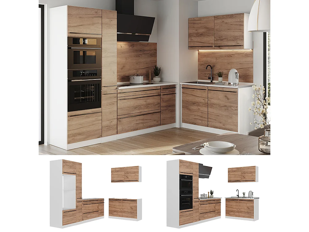 Cuisine en angle chêne doré/blanc 230x60x206.8 r-line