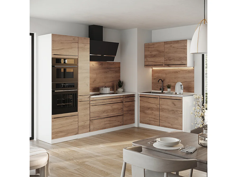 Cuisine en angle chêne doré/blanc 230x60x206.8 r-line