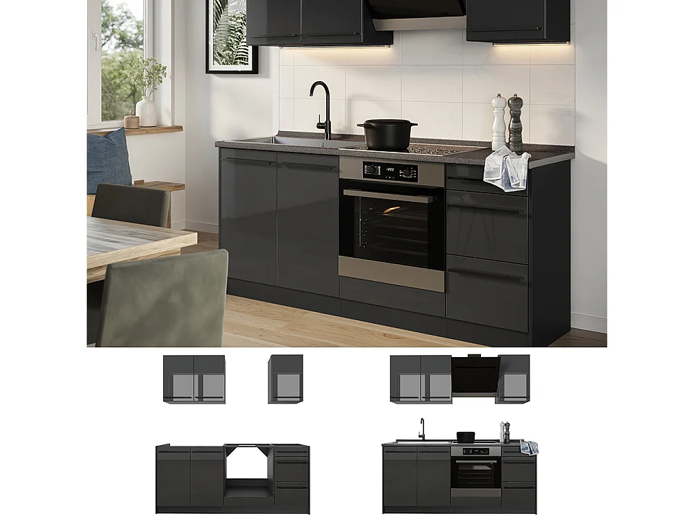 Cuisine anthracite haute brillance/anthracite 180x60x206.8 r-line