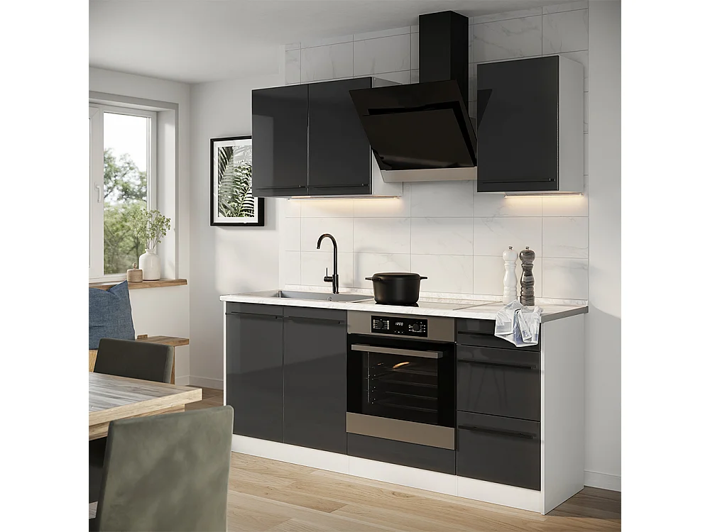 Cuisine anthracite haute brillance/blanc 180x60x206.8 r-line