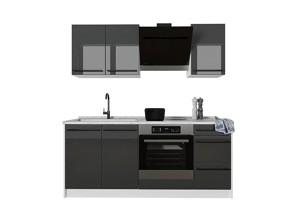 Cuisine anthracite haute brillance/blanc 180x60x206.8 r-line