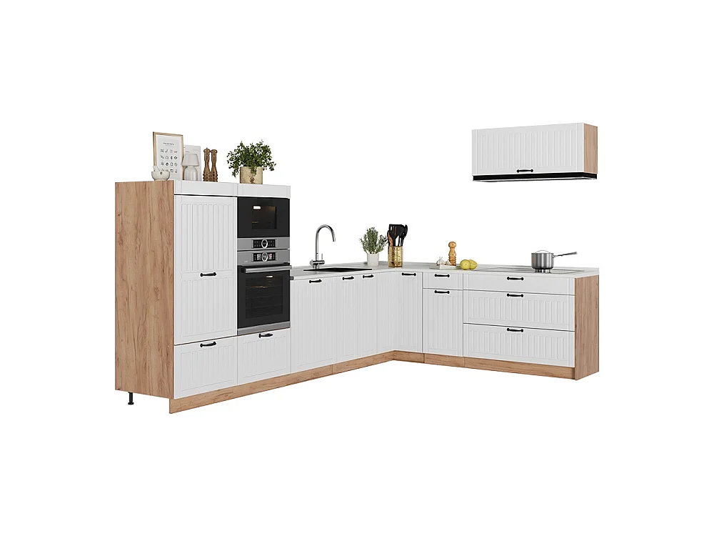 Hörnkök vitt hus på landet/goldkraft ek 327x51.6x153.6 fame-line