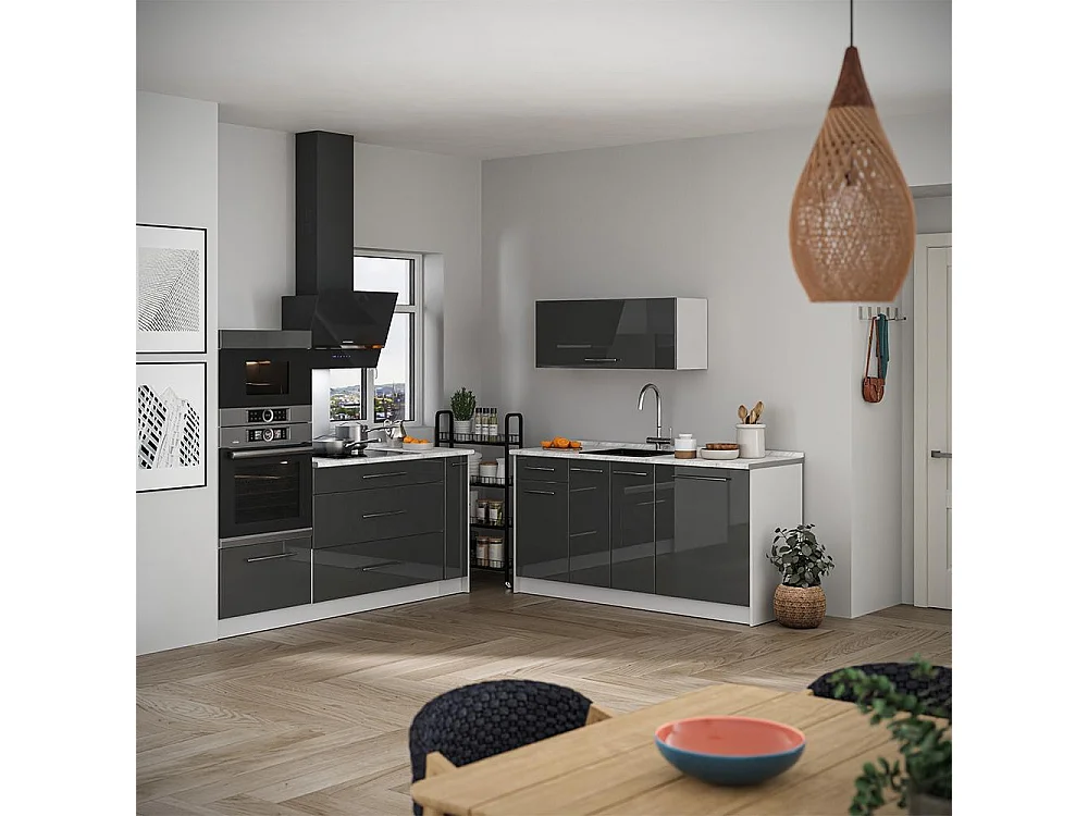 Kuchnia antracyt połysk/biały 340x60x153.6 fame-line