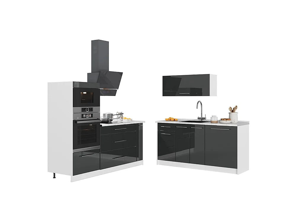 Kuchnia antracyt połysk/biały 340x60x153.6 fame-line