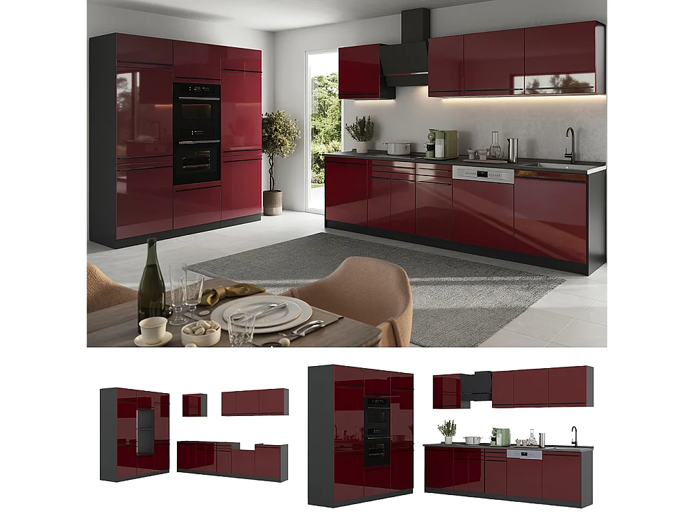 Mueble de cocina rojo de alto brillo/antracita 180x60x206.8 r-line