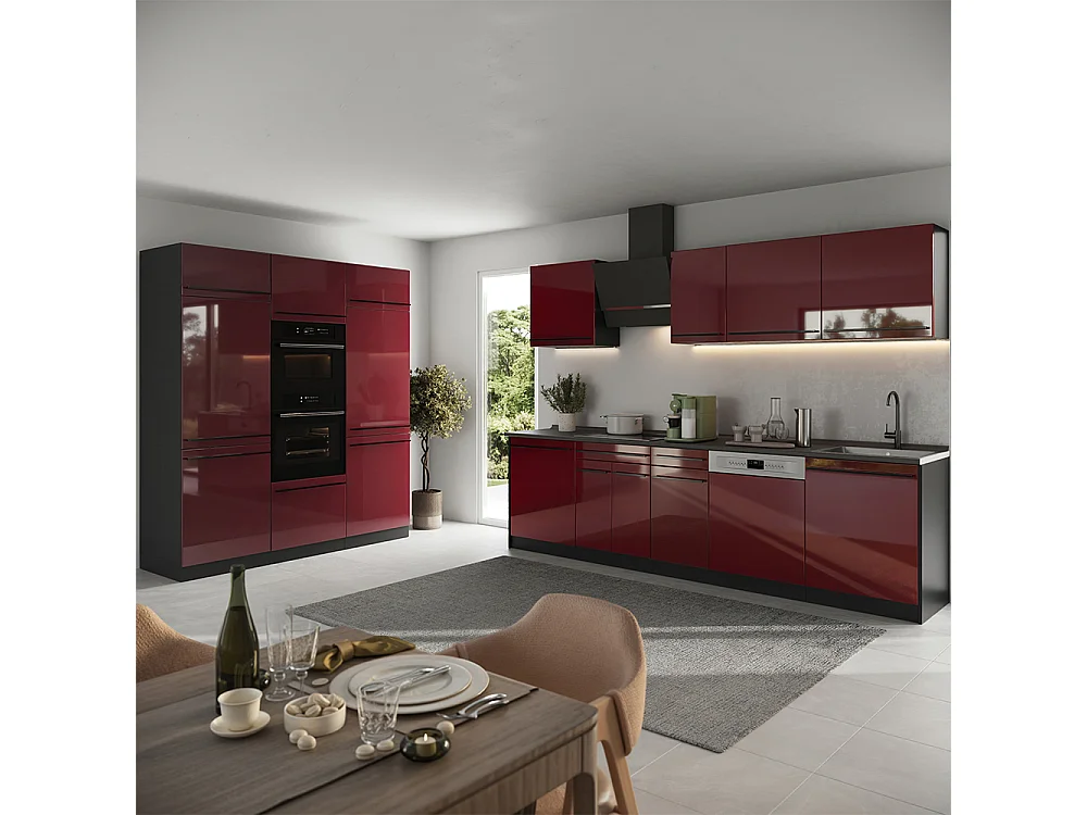 Mueble de cocina rojo de alto brillo/antracita 180x60x206.8 r-line