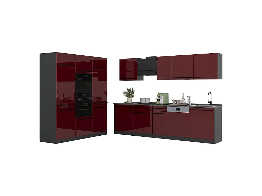 Mueble de cocina rojo de alto brillo/antracita 180x60x206.8 r-line