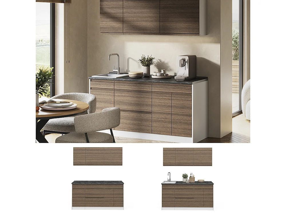 Pojedyncza kuchnia tytoń i orzech włoski/biały 160x60x81.6 r-line