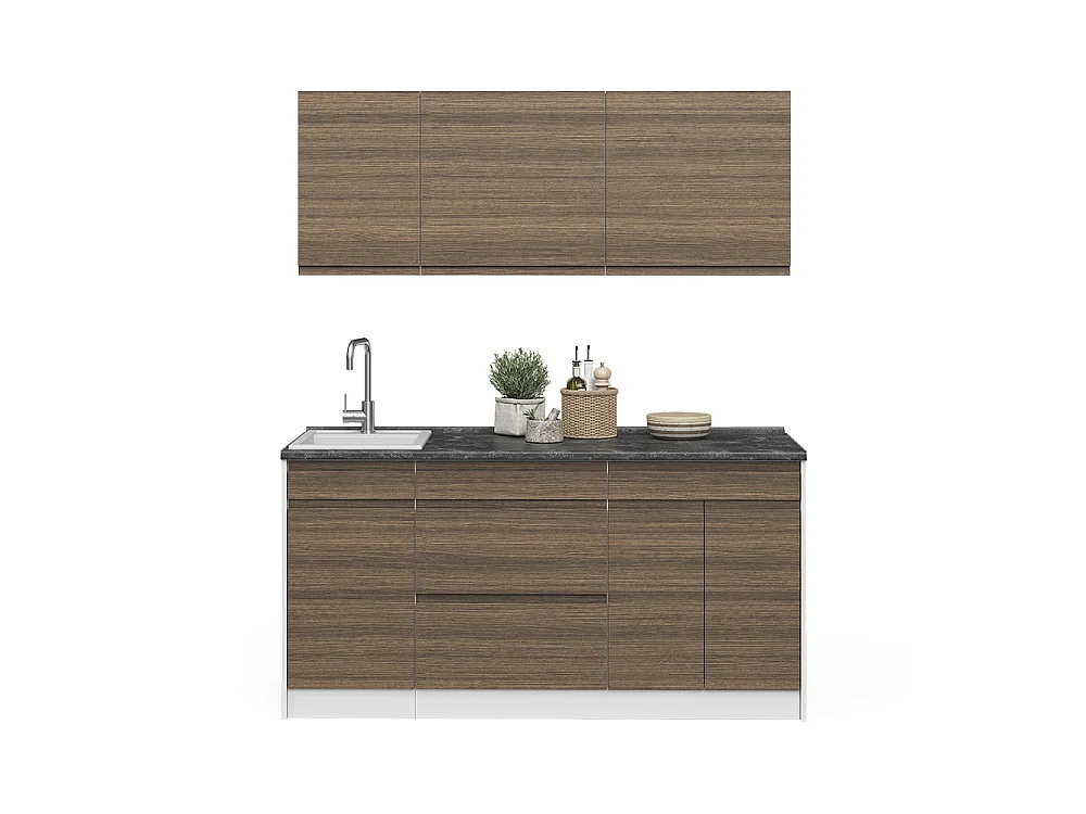 Pojedyncza kuchnia tytoń i orzech włoski/biały 160x60x81.6 r-line